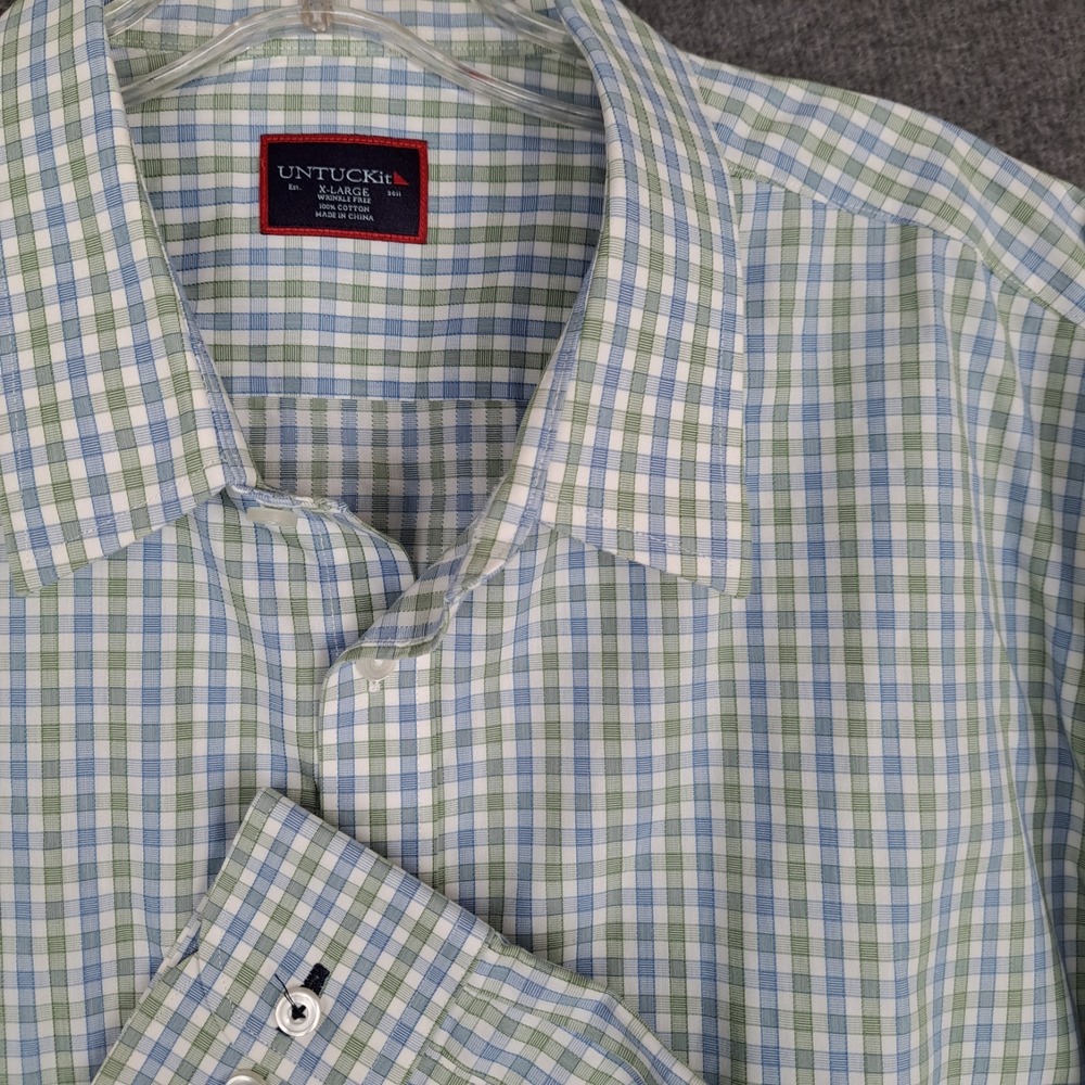 UNTUCKit Men's XL Wrinkle Free Dubois Green Windowpane Plaid Long Sleeve Shirt